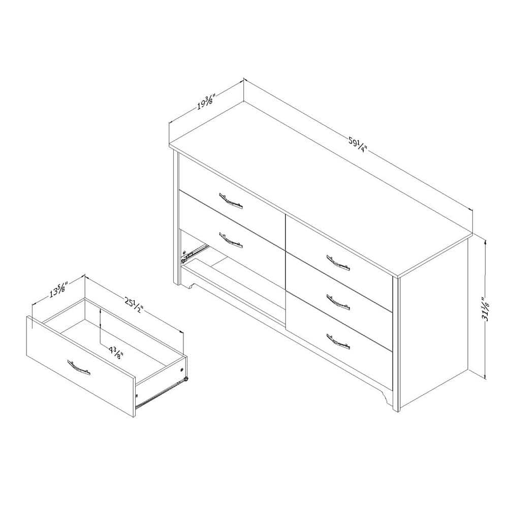 Pure White 59" Particle Board Double Chest of Drawers