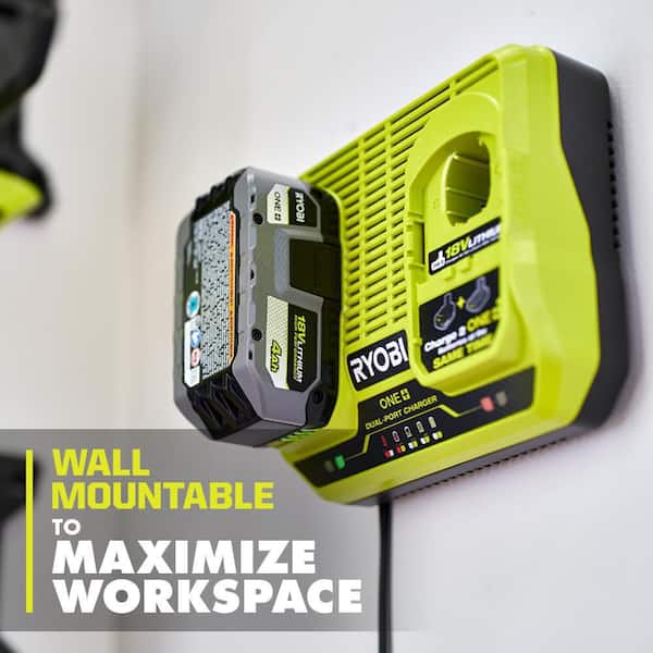 RYOBI ONE+ 18V Dual-Port Simultaneous Charger with ONE+ 18V 4.0 Ah Lithium-Ion Battery (2-Pack)