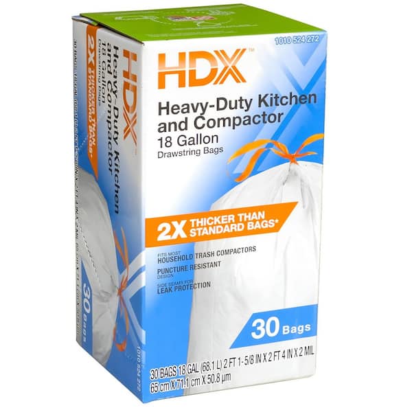 HDX 18 Gal. Heavy-Duty Drawstring Kitchen and Compactor Trash Bags