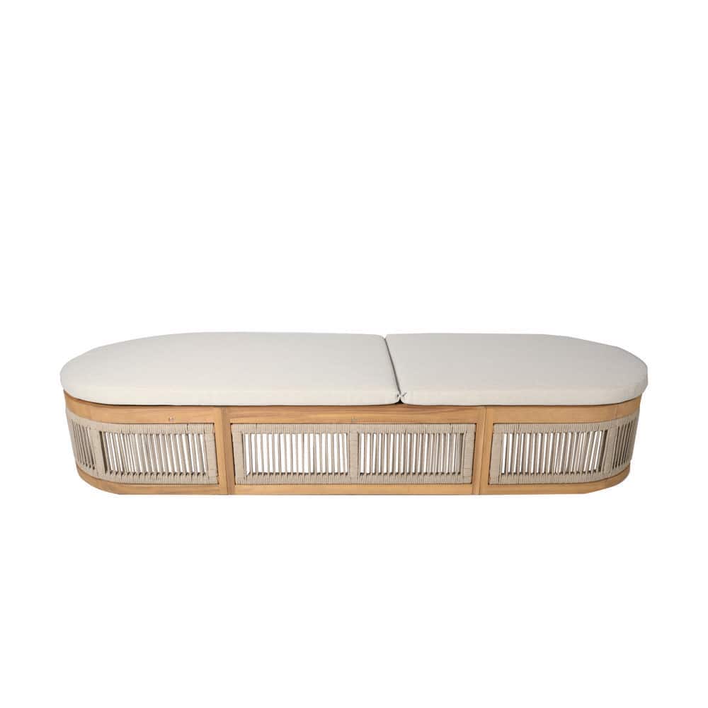 Ekua Acacia Wood Rope Weaving Patio Outdoor Reclining Chaise Lounge with Cream Cushions price history on PriceWatchPro