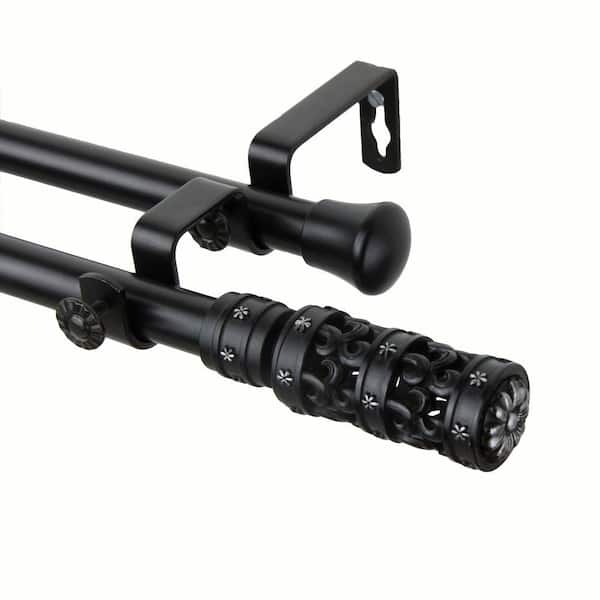 Rod Desyne 120 in. - 170 in. Telescoping Double Curtain Rod Kit in Black with Whirl Finial
