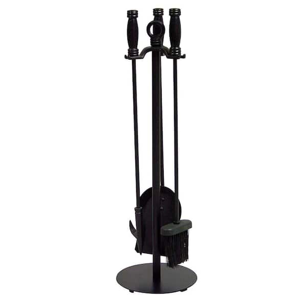 UniFlame Black Wrought Iron 4-Piece Fireplace Tool Set