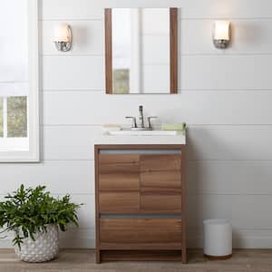 Oakes 25 in. W x 19 in. D x 34 in. H Single Sink Freestanding Bath Vanity in Caramel Mist with White Cultured Marble Top