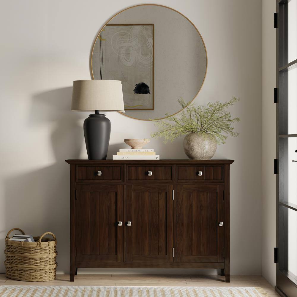 Brunette Brown Solid Wood Office Accent Cabinet with Adjustable Shelves