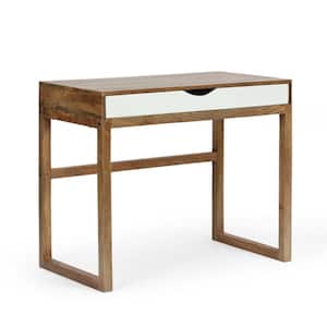 Archie 36 in. Natural and White Mango Wood 1-Drawer Writing Desk