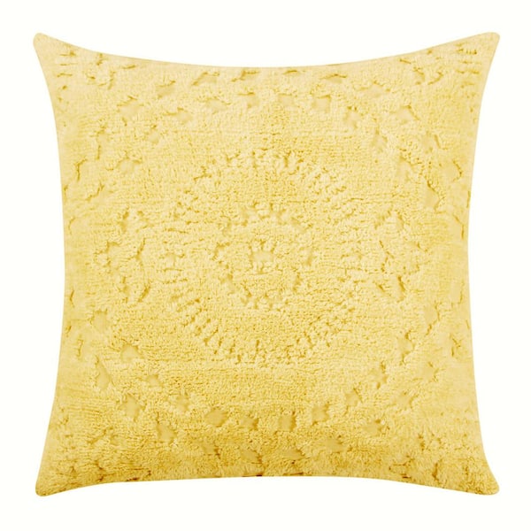 Better Trends Rio Collection Floral Design Yellow Euro 100% Cotton Tufted Chenille Sham