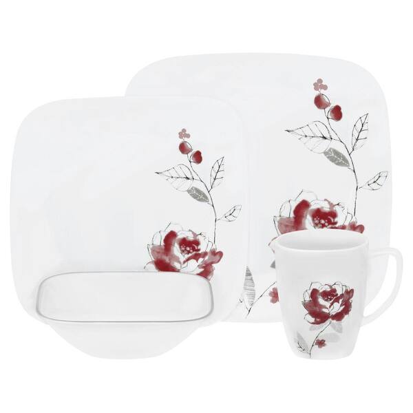 Corelle Square Blushing Rose 16-Piece Vitrelle Dinnerware Set