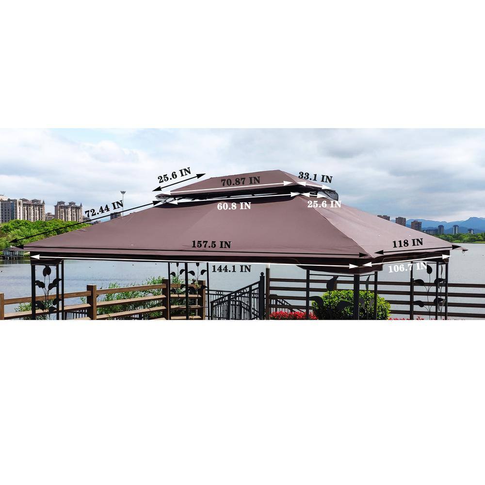 13x10 Brown Polyester Double Roof Gazebo Replacement Canopy