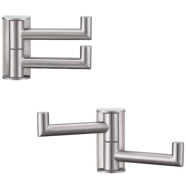 2-Pack 304 Stainless Steel Dual-Arm Swivel Towel Hooks in Brushed Nickel, 180° Swing-Out Wall Mount