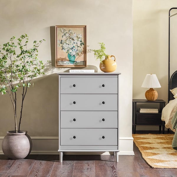 Welwick Designs Transitional Solid Wood Grey 4 Drawer 28 in. Framed Dresser HD9986 The Home Depot