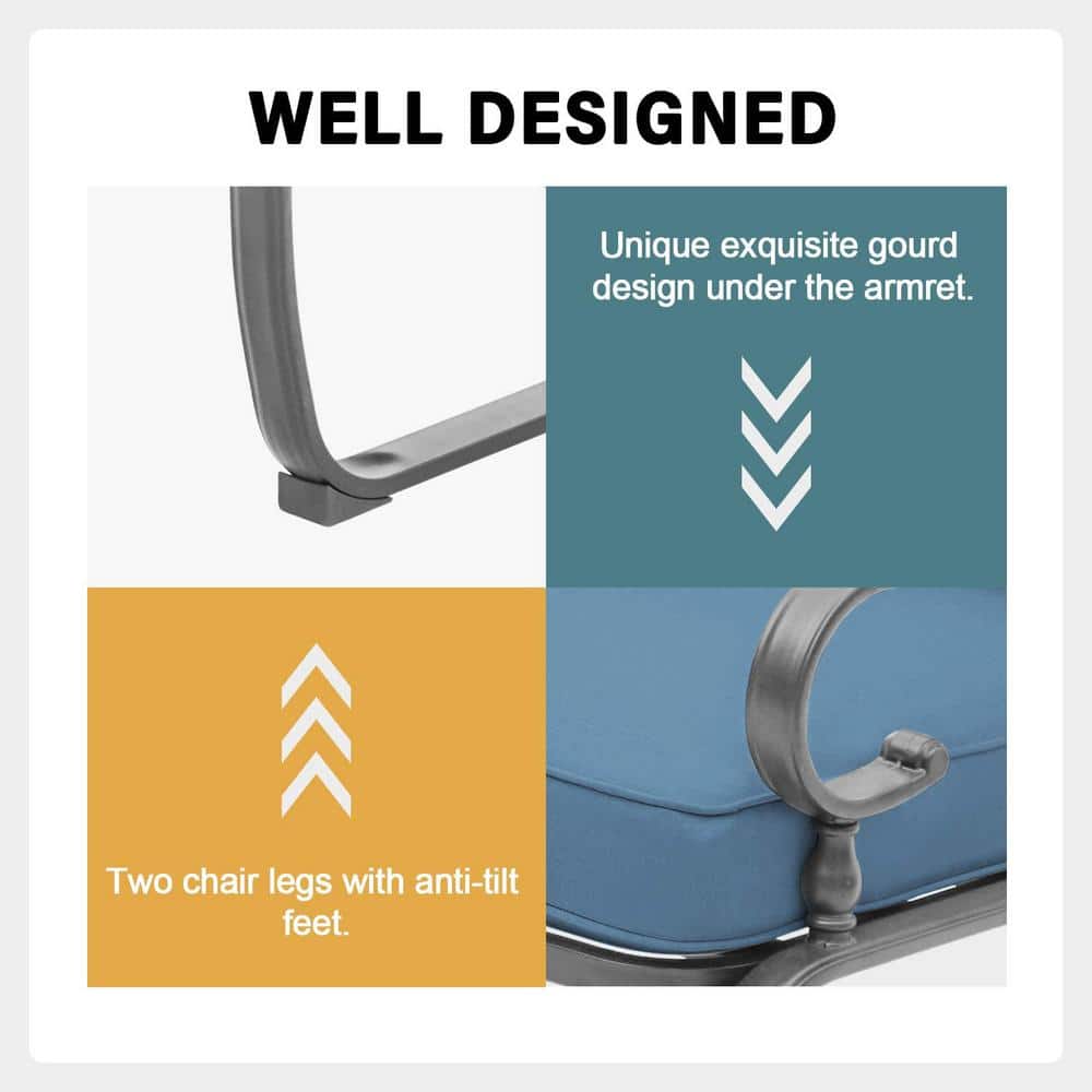 Modern Blue Cushioned Iron Armchair Bistro Set