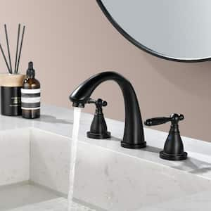 8 in. Widespread Double Handle 1.2 GPM Bathroom Faucet with Quick Connect Hose and Water Supply Hose in Matte Black