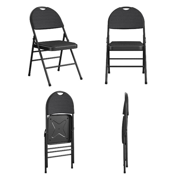 Cosco 37976TMS4E Commercial XL Comfort Fabric Padded Metal Folding Chair, Triple Braced, Black, 4-Pack - 2