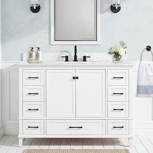 Merryfield 49 in. Single Sink White Bath Vanity with White Carrara Marble Top (Assembled)