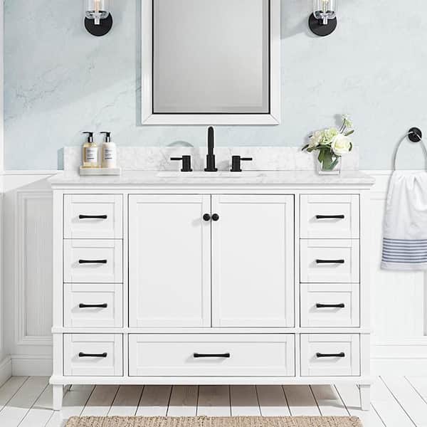 Home Decorators Collection Merryfield 49 in. Single Sink White Bath Vanity with White Carrara Marble Top (Assembled)