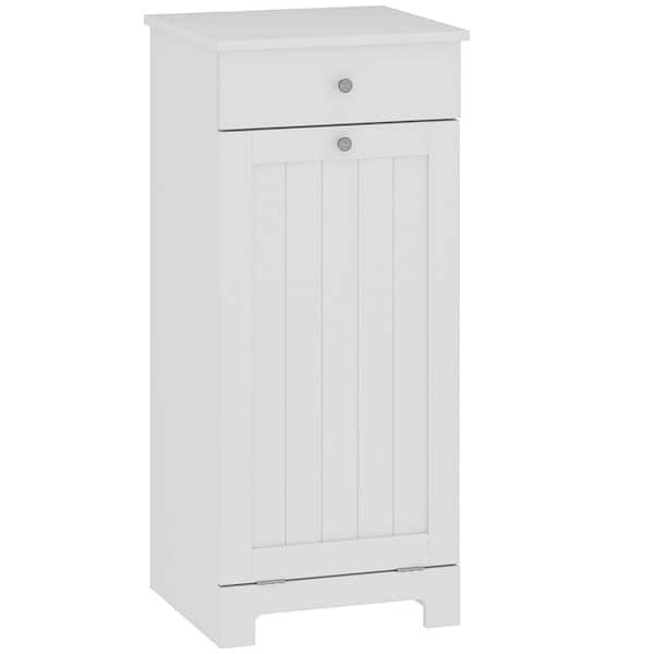 15.7 in. W x 15 in. x 35.4 in. White Linen Cabinet with Tilt Out Hamper, Removable Basket, Drawer, and Beadboard Door