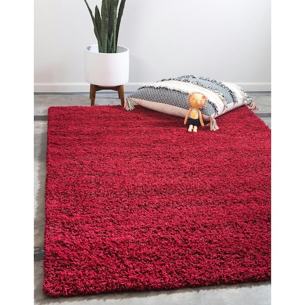 Unique Loom Solid Shag Cherry Red 6 ft. Round Area Rug 3127958 - The Home  Depot