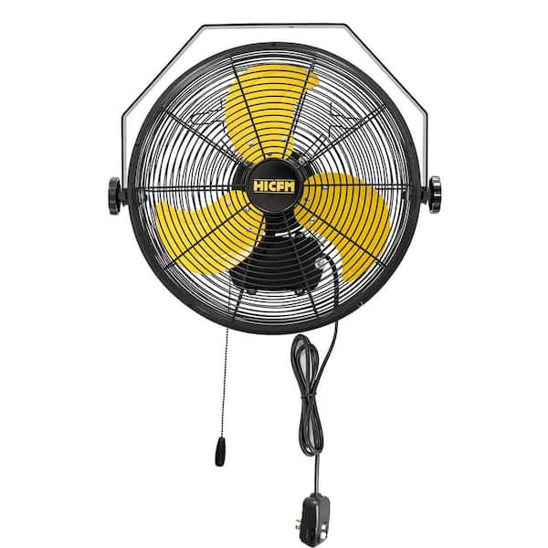 HICFM 14 in. 2600 CFM Outdoor Yellow Wall Mounted Fan, IP44 Motor, Sealed Box, GFCI Plug, 3-Speed for Patio, UL Listed