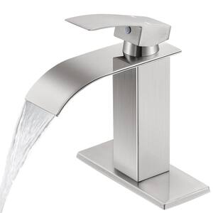 Waterfall Single Handle Single Hole Low-Arc Bathroom Faucet Bathroom Drip-Free Vanity Sink Faucet in Brushed Nickel