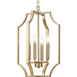 Cloverhill Collection 60-Watt 13.5 in. 4-Light Brushed Gold Pendant Light No Bulbs Included for Foyer and Kitchen