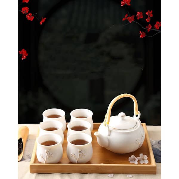 Wudkey 4-Cup White Porcelain Tea Set with 1-Teapot Set, 6-Tea Cups