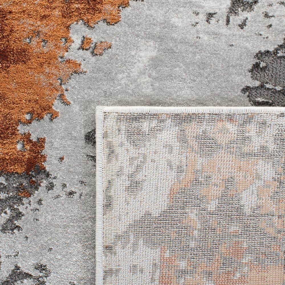 Grey and Orange Abstract Synthetic Runner Rug, 2'3" x 12'