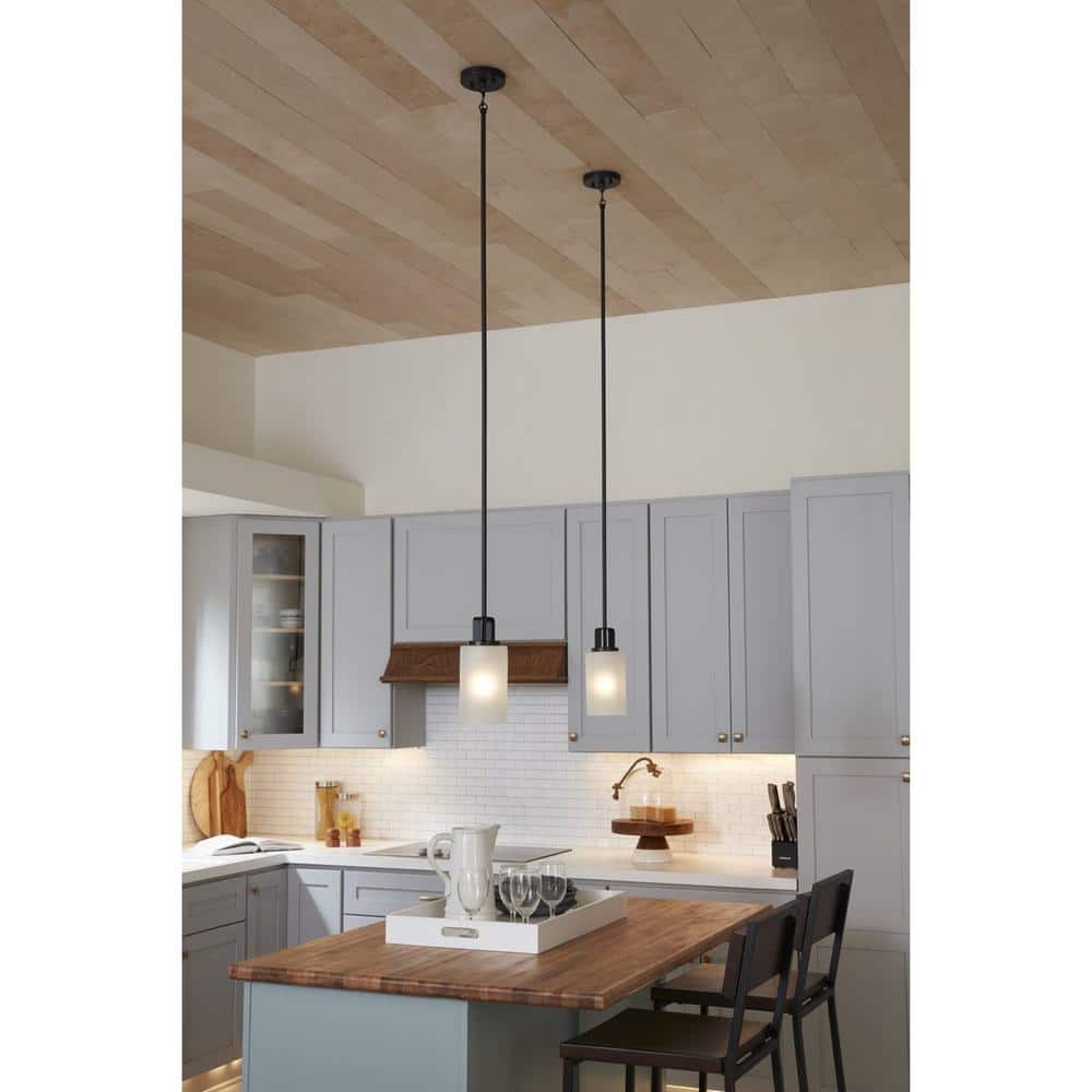 Matte Black and Etched Glass 11" Modern Farmhouse Mini-Pendant Light