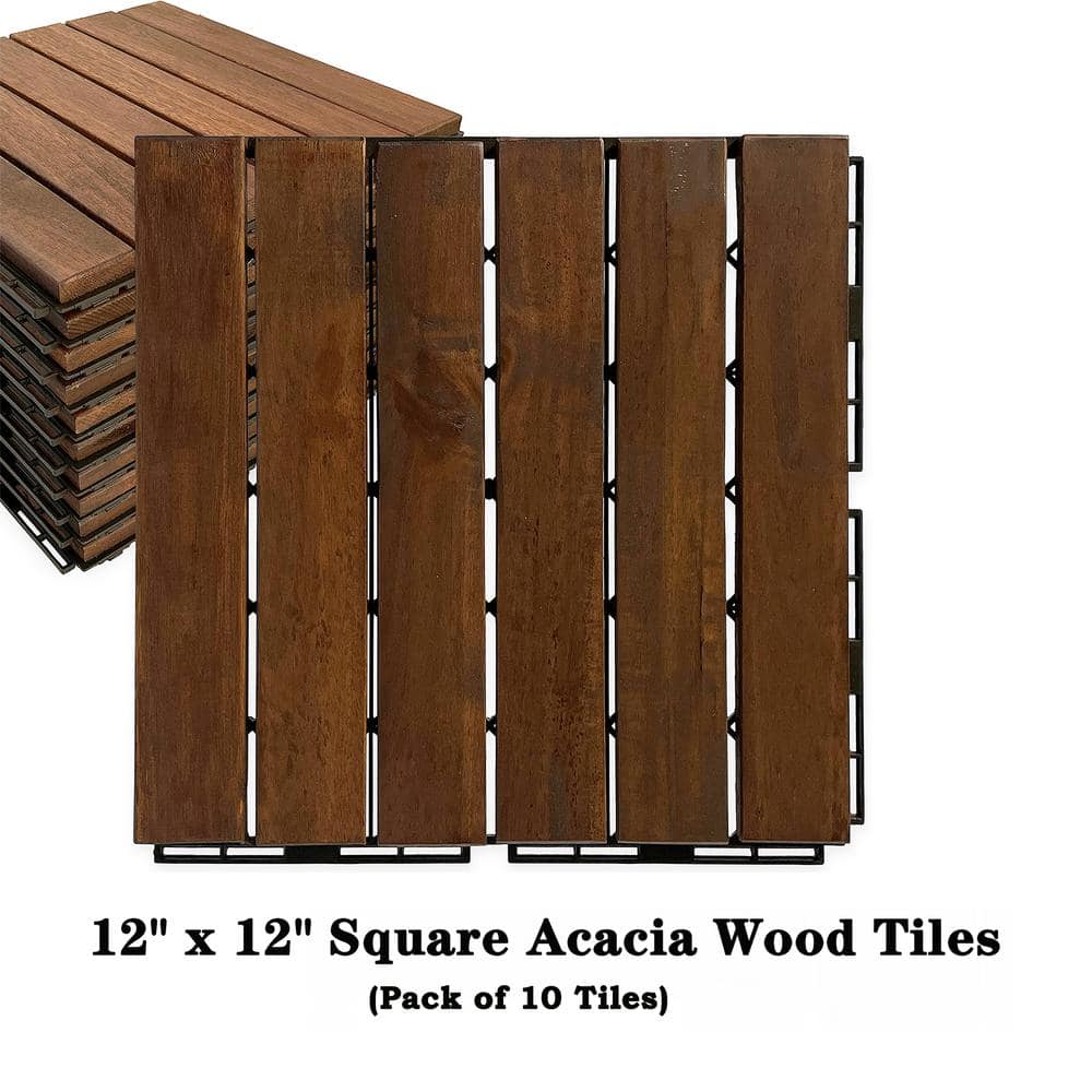 BTMWAY 12 in. x 12 in. Square Acacia Wood Interlocking Patio Deck Tile  Outdoor Striped Pattern Flooring Tile Pack of 10 Tiles  CXXSP-GI33347W685-te02 The Home Depot