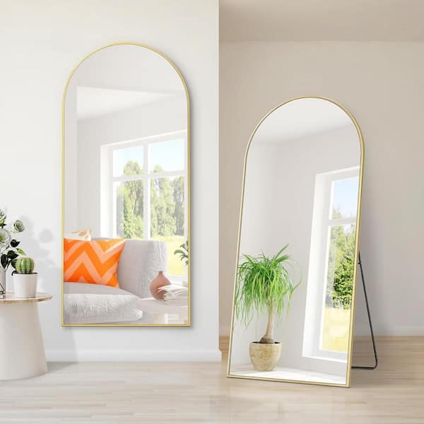 Unbranded 32 in. W x 71 in. H Gold Arch Oversized Full Length Mirror Wooden Framed Full Body Mirror Wall Mirror