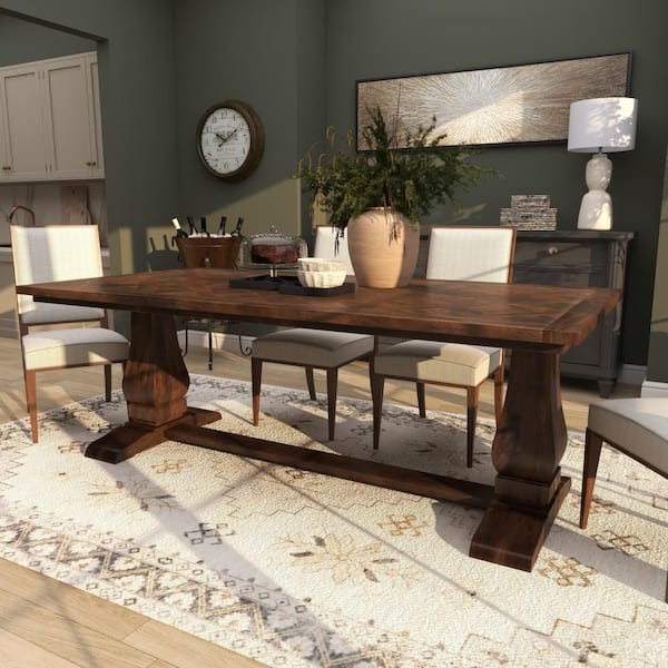 Litton Lane Brown Dining Table with Parquet Inlay