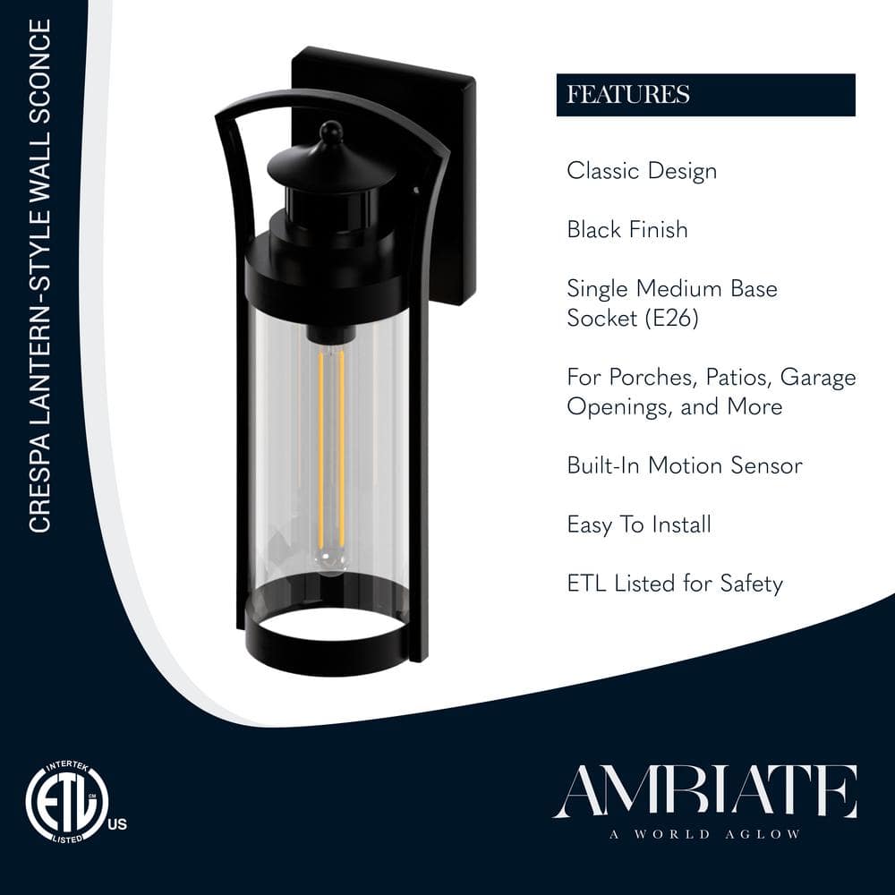 Medium Black Steel Cylinder Outdoor Wall Sconce with Clear Glass Shade