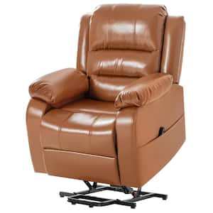 Big and Tall Power Recliner Lift Chair for Elderly with Classic Bright Brown Leather, Size Upgrade Single Sofa