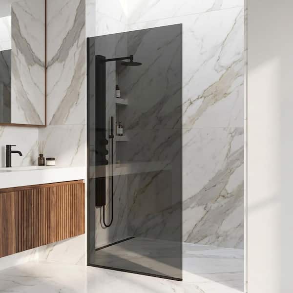 VIGO Zenith 34 in. W x 74 in. H Frameless Fixed Shower Screen Door