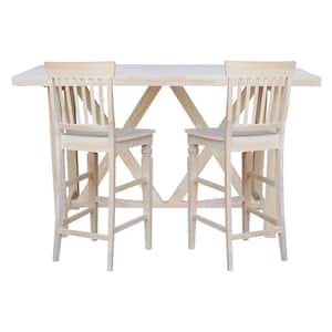 3-Piece Set - Ready to Finish 72 in. Solid Wood Bar Table with 2-Bar Stools