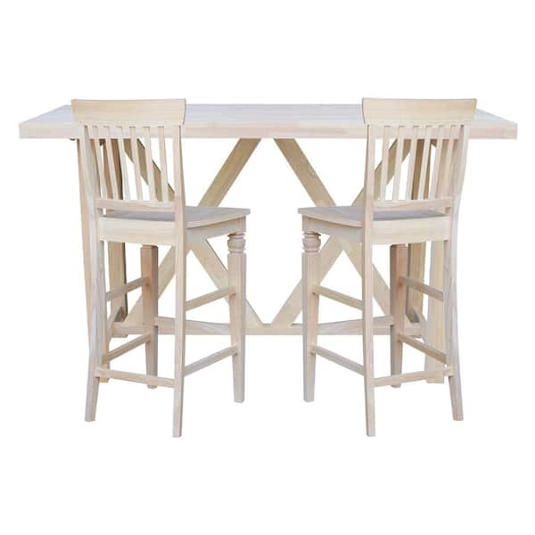 International Concepts 3-Piece Set - Ready to Finish 72 in. Solid Wood Bar Table with 2-Bar Stools