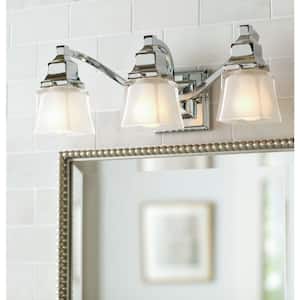 3-Light Chrome Vanity Light with Etched Glass Shades