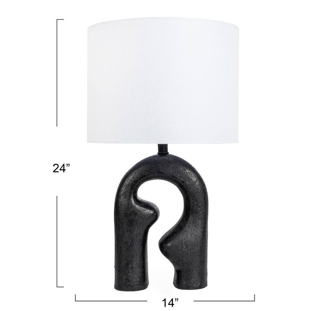 Black Resin Abstract Sculptural Drum Shade Table Lamp