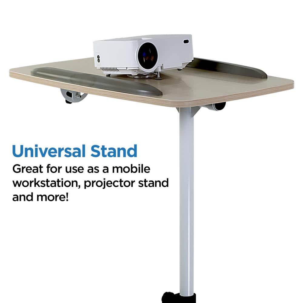 White Adjustable Height Laptop Cart with Drawer and Casters
