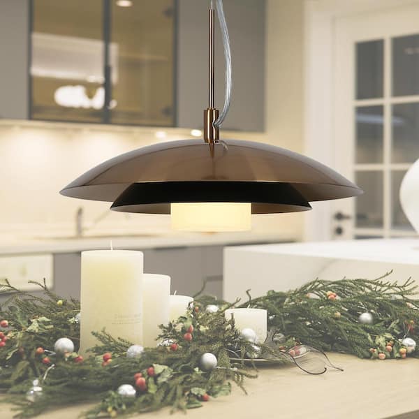 LNC Meadowgreen 1-Light Plated Brass and Black Integrated LED Island Pendant Light with Barn Shade Transitional Lantern