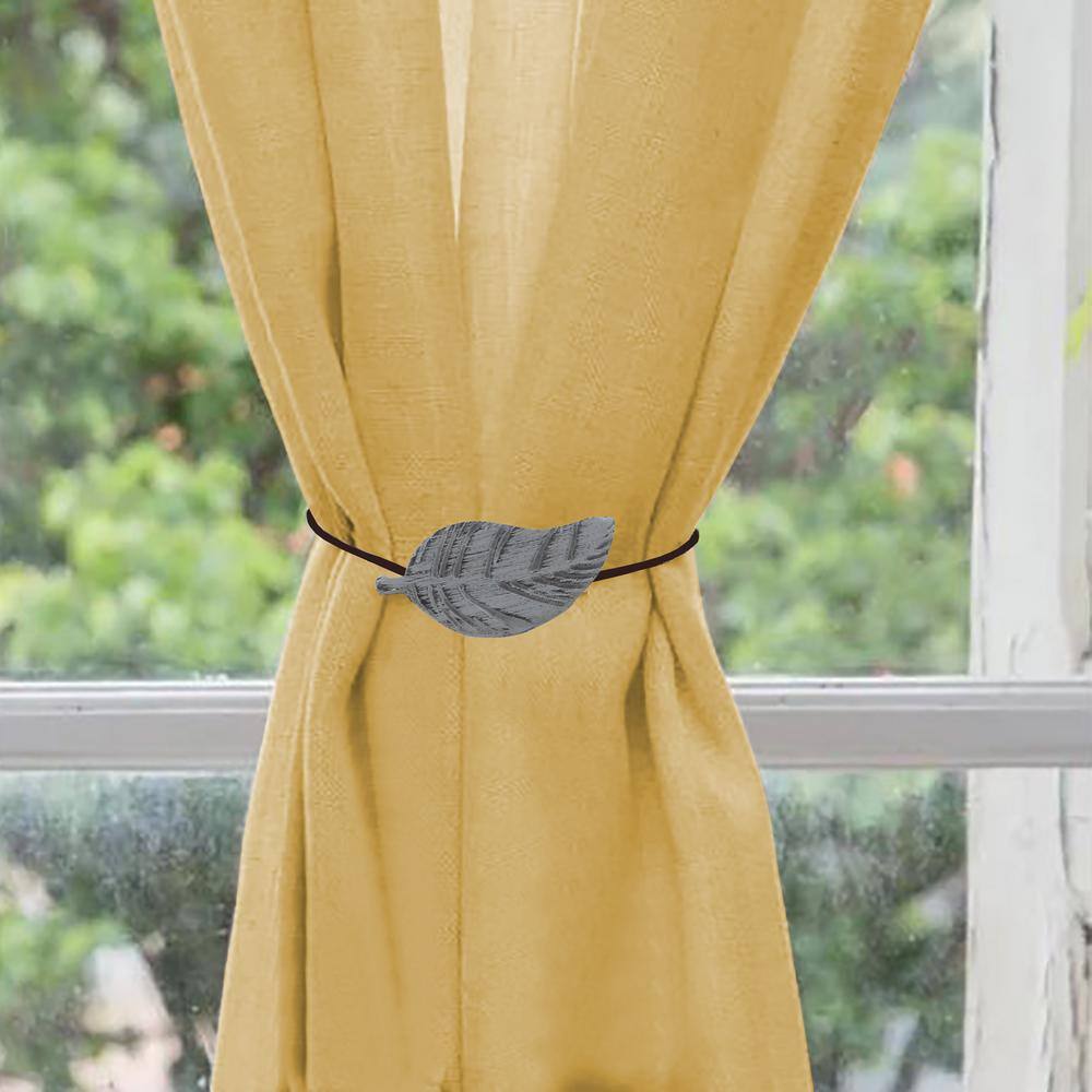 Gray and Black Magnetic Wooden Leaf Curtain Tiebacks Set