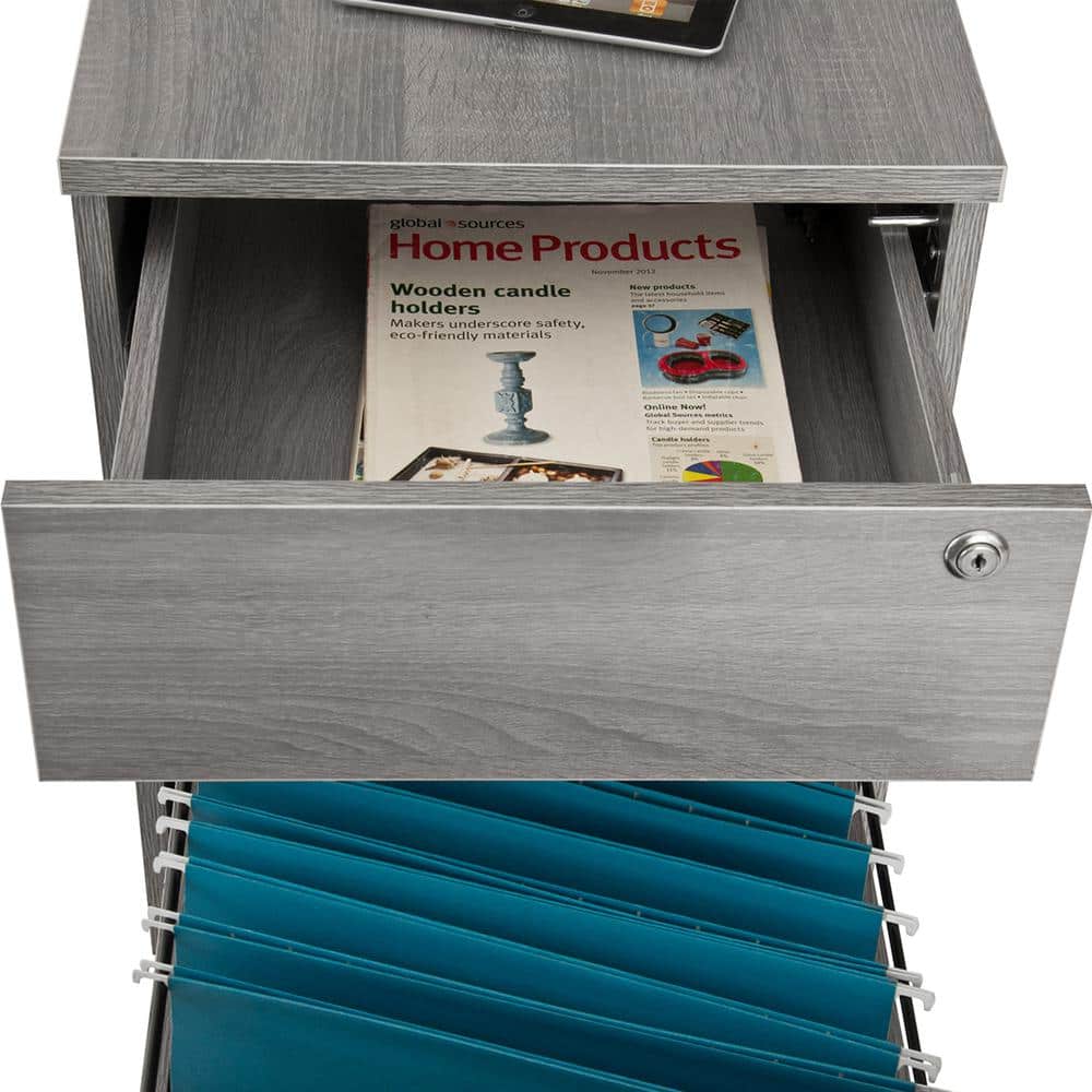 Gray MDF Lockable 2-Drawer Vertical Filing Cabinet