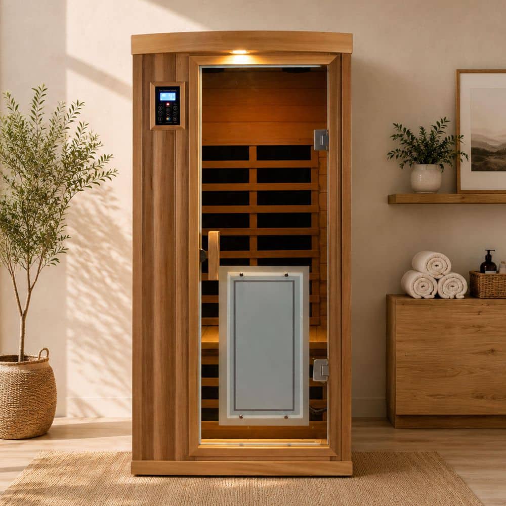 AVAXA 1-Person Indood Infrared Red Cedar Sauna with 8-Heaters, LED