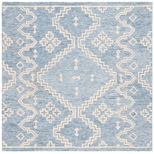 Abstract Blue/Ivory 6 ft. x 6 ft. Tribal Chevron Square Area Rug