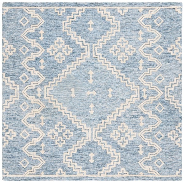 SAFAVIEH Abstract Blue/Ivory 6 ft. x 6 ft. Tribal Chevron Square Area Rug