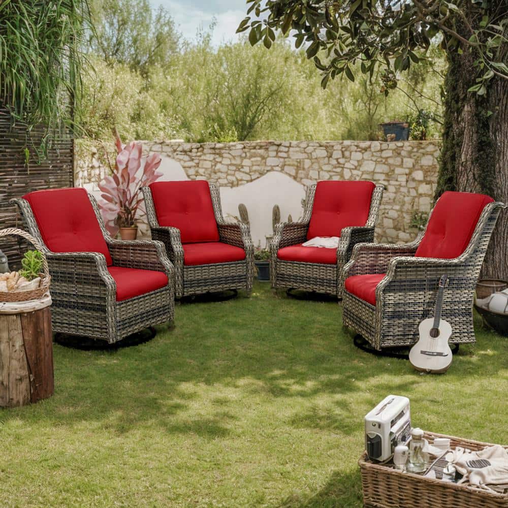 Outdoor Patio Wicker Swivel Lounge Chair with Red Cushions (4-Pack) price history on PriceWatchPro