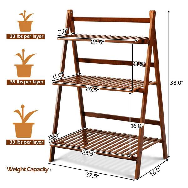 ANGELES HOME 3 Tiers Brown Bamboo Wood Specialty Plant Stand Shelf