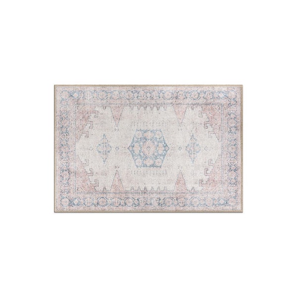 Amber Beige 2 ft. x 3 ft. Vintage Bohemian Machine Washable Non Slip Area Rug