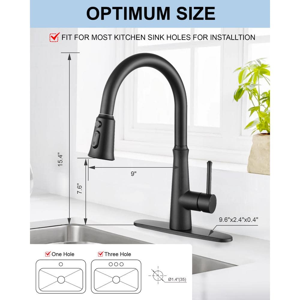 Matte Black Stainless Steel Pull-Down Kitchen Faucet with Spray