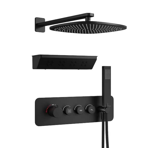 Mondawe 3-Spray Square 2.5 GPM Fixed and Handheld Shower Head in Matte Black