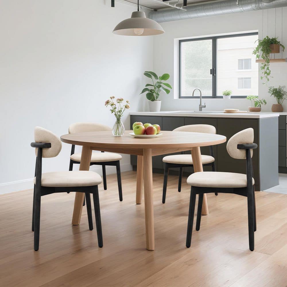 Noble House Dren Modern Beige Cotton-Linen Fabric Armless Dining Chair ...